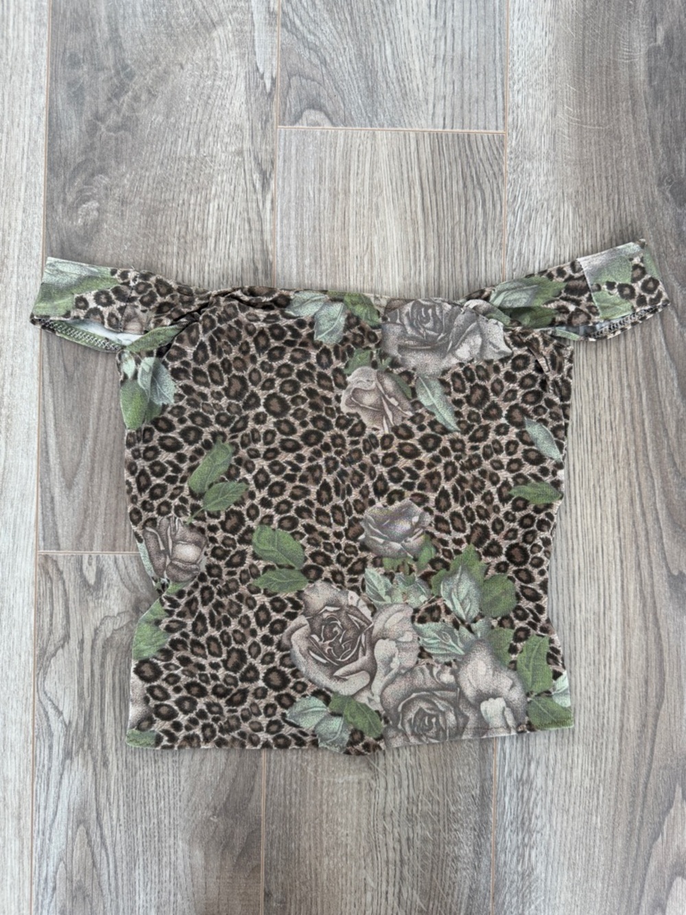 Off-Shoulder Leopard Rose Print Women’s Top - Brown & Green